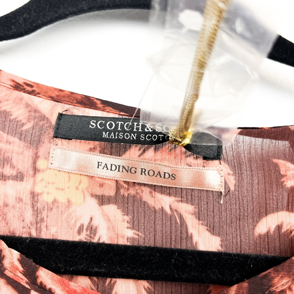 NWT Scotch & Soda Brown Palm Tree Patterned Sheer Blouse - Picture 2 of 13